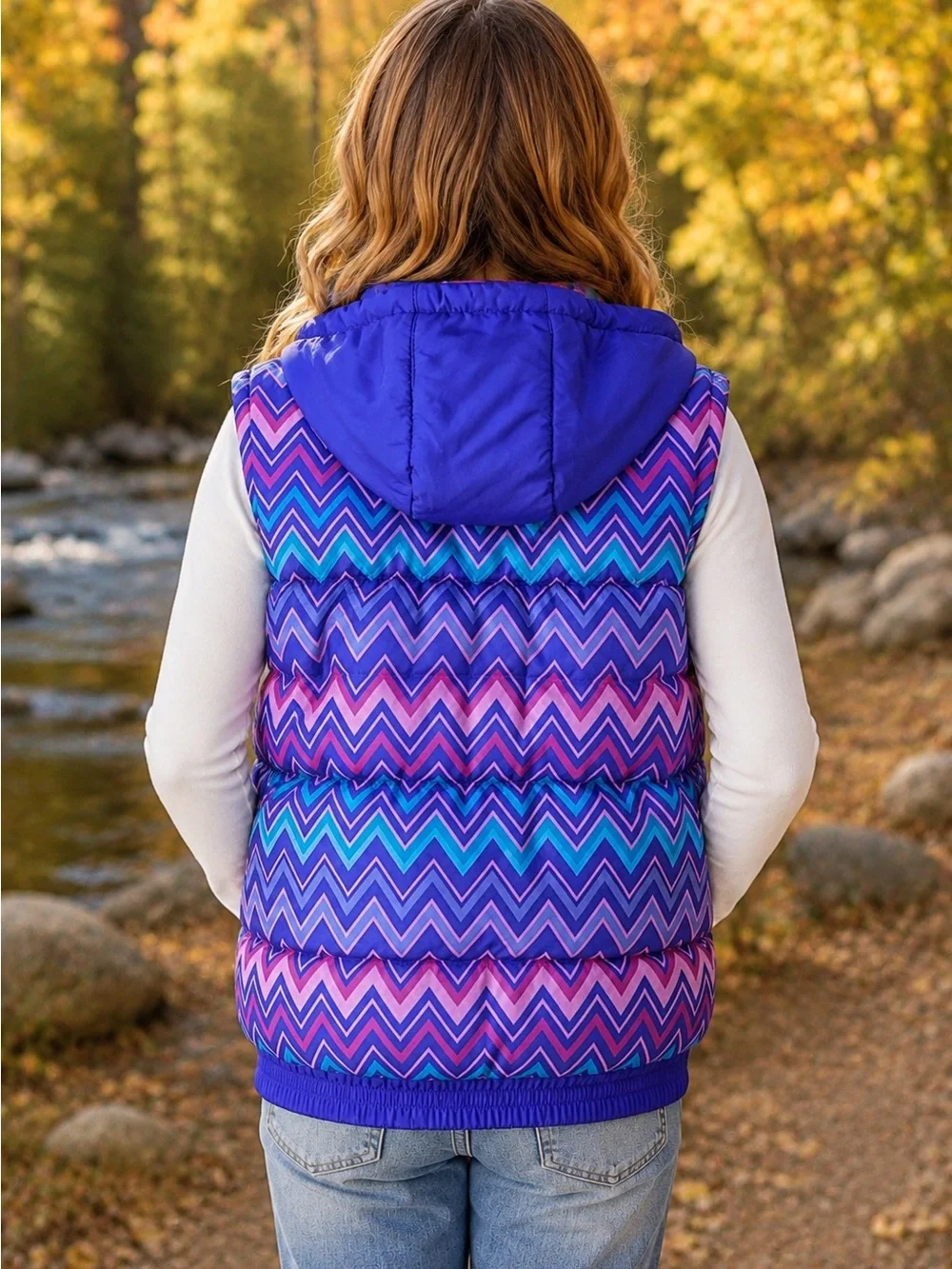 Vertical 9 Girls Chevron Puffer Vest Fleece Lined Pink, Purple, Teal Size L 14